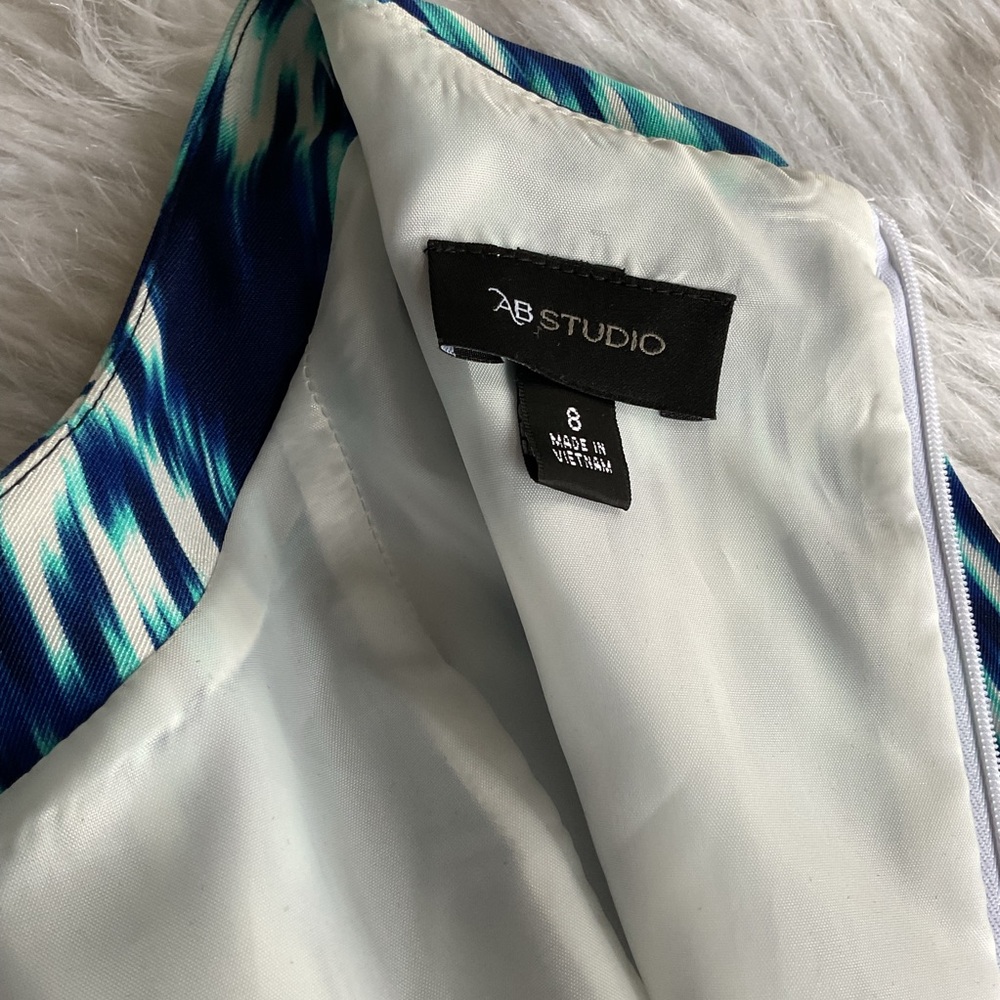 ab Studio Dress Blue Teal Preppy Cocktail Business Casual consign Size Medium - Picture 4 of 6
